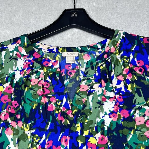 J. Crew Blouse Womens Size 4 Multicolor Floral Abstract Sleeveless with V Neck - Picture 2 of 11